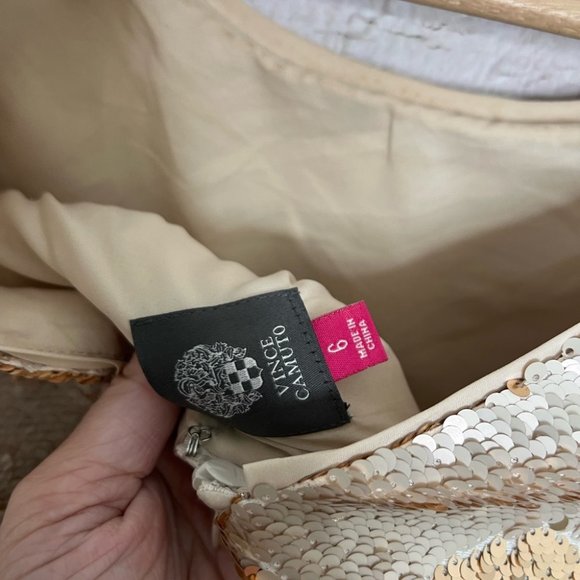 Vince Camuto Gold Sequin Cream Mini Dress Party Formal Prom Event Pageant Kawaii - Picture 5 of 7